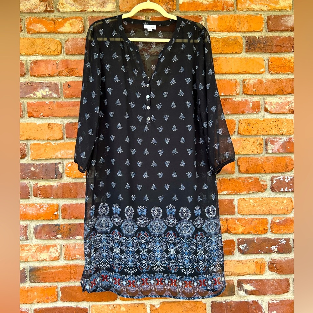 J. Jill Black Sheer Overlay Dress Lined M